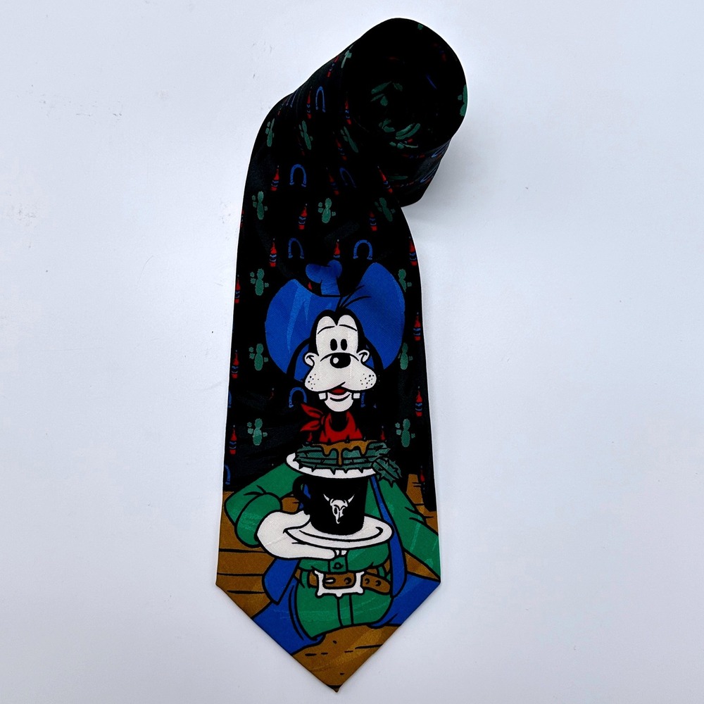 Vintage Mickey Unlimited Goofy Cowboy Western Silk Necktie Black Blue